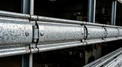 Detalle de lamas de acero galvanizado unidas por sus enganches